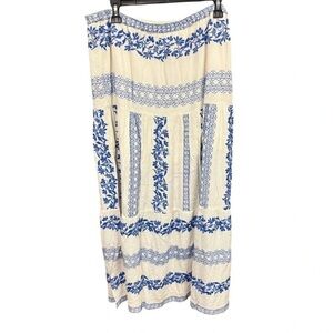 NWT Hale Bob Blue Embroidered Gauze‎ Floral Boho Elastic Waist Maxi Skirt XL